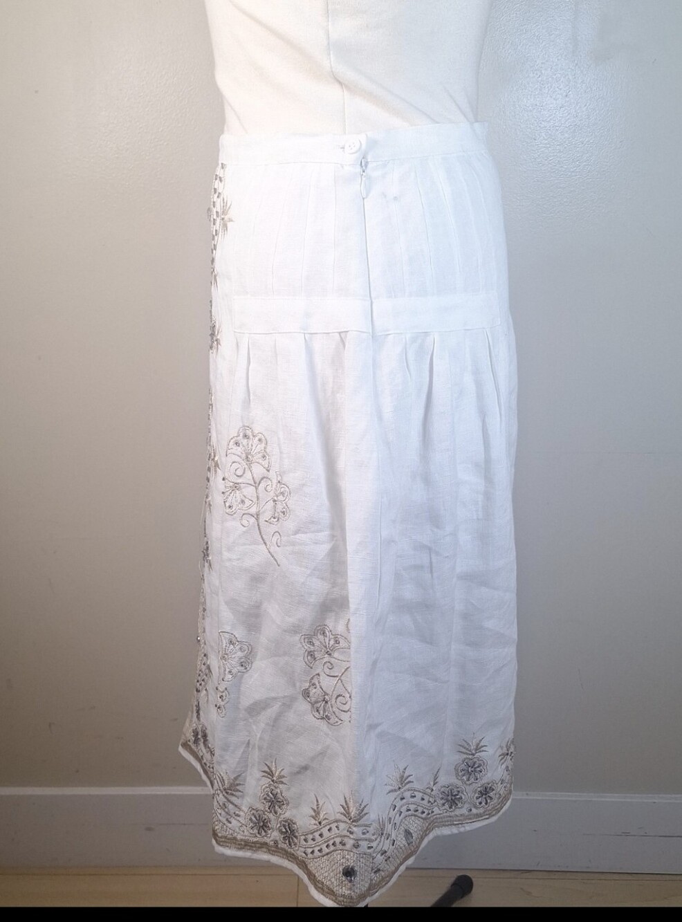 Anne Carson off-white 100% linen A-line skirt Rhinestone/Embroidery Detail SZ 4 - Picture 4 of 8